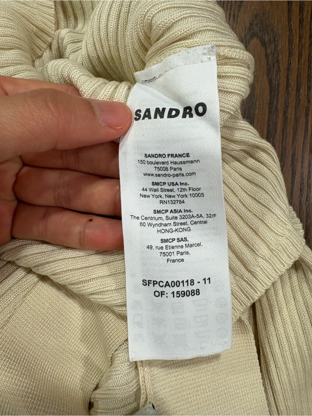 Sandro Cream Ribbed V-Neck Button-Up Cardigan - Picture 2 of 3